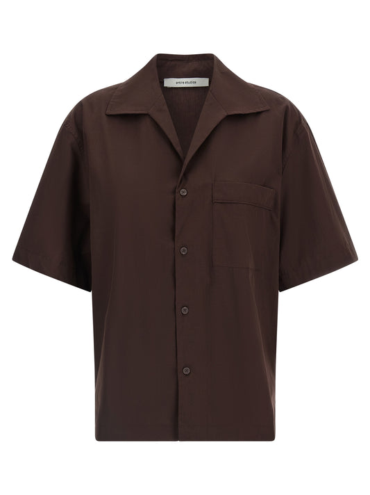 Blouse by Entire Studios for women in cotton brown showcases a sleek silhouette, elegantly detailed with a sleek and short-sleeve for a sleek finish.