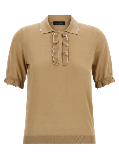Polo Shirt by Fabiana Filippi for women in cotton & silk beige showcases a sharp silhouette, detailed with a refined and sharp short-sleeve for a sophisticated finish.