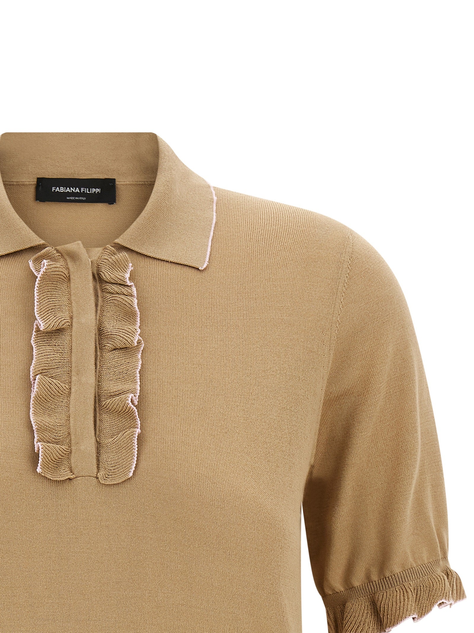 Polo Shirt by Fabiana Filippi for women in cotton & silk beige presents a sleek silhouette, featuring a refined and for a sleek finish.