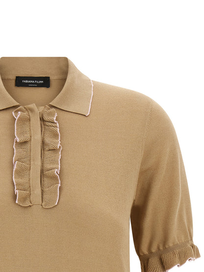 Polo Shirt by Fabiana Filippi for women in cotton & silk beige presents a sleek silhouette, featuring a refined and for a sleek finish.