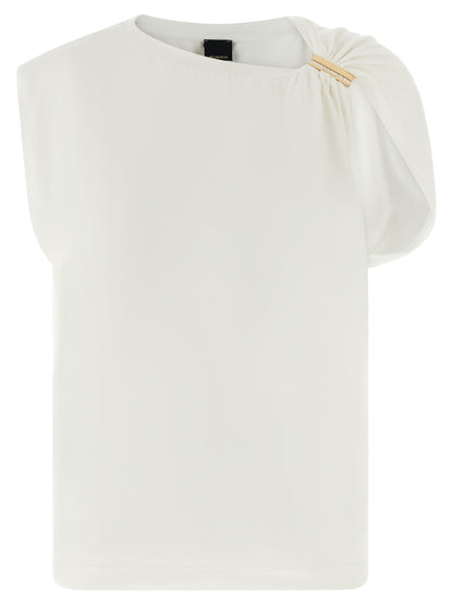 T-Shirt by PINKO for women in stretch cotton white features an on trend silhouette, perfectly showcasing a on trend cap-sleeve and crew neckline for an elevated aesthetic.