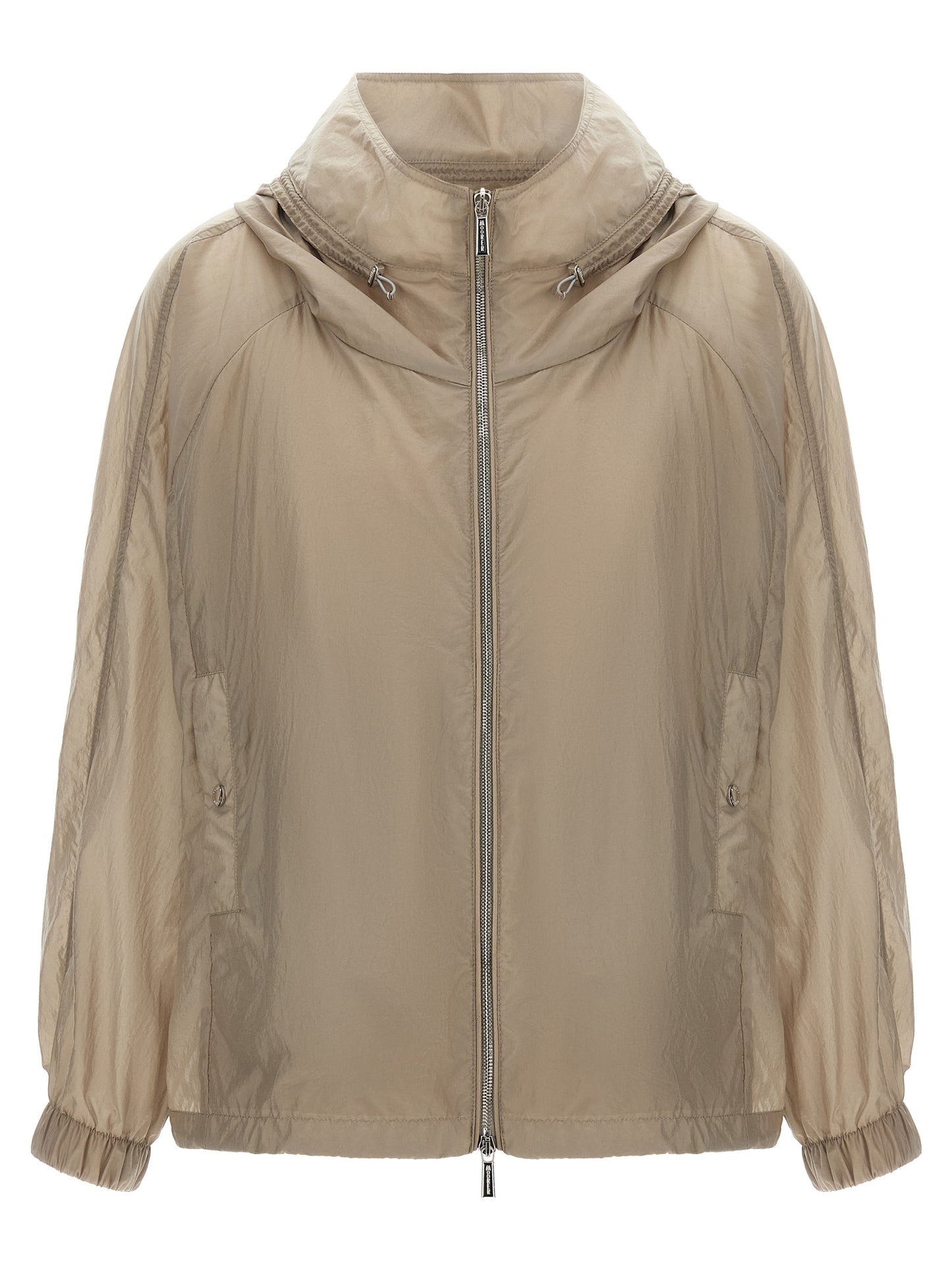 Hooded Windbreaker Jacket by MooRER for women in polyester beige showcases a urban chic silhouette, detailed with a urban chic hooded high-neck neckline and functional pockets, hooded & windproof for a polished finish.