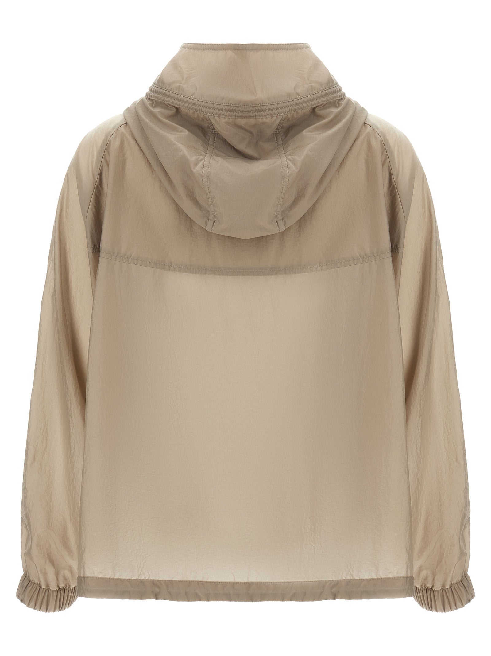 Hooded Windbreaker Jacket by MooRER for women in polyester beige features an perennial silhouette with a refined hooded high-neck neckline and perennial pockets, hooded & windproof for a sophisticated weather-resistant look.