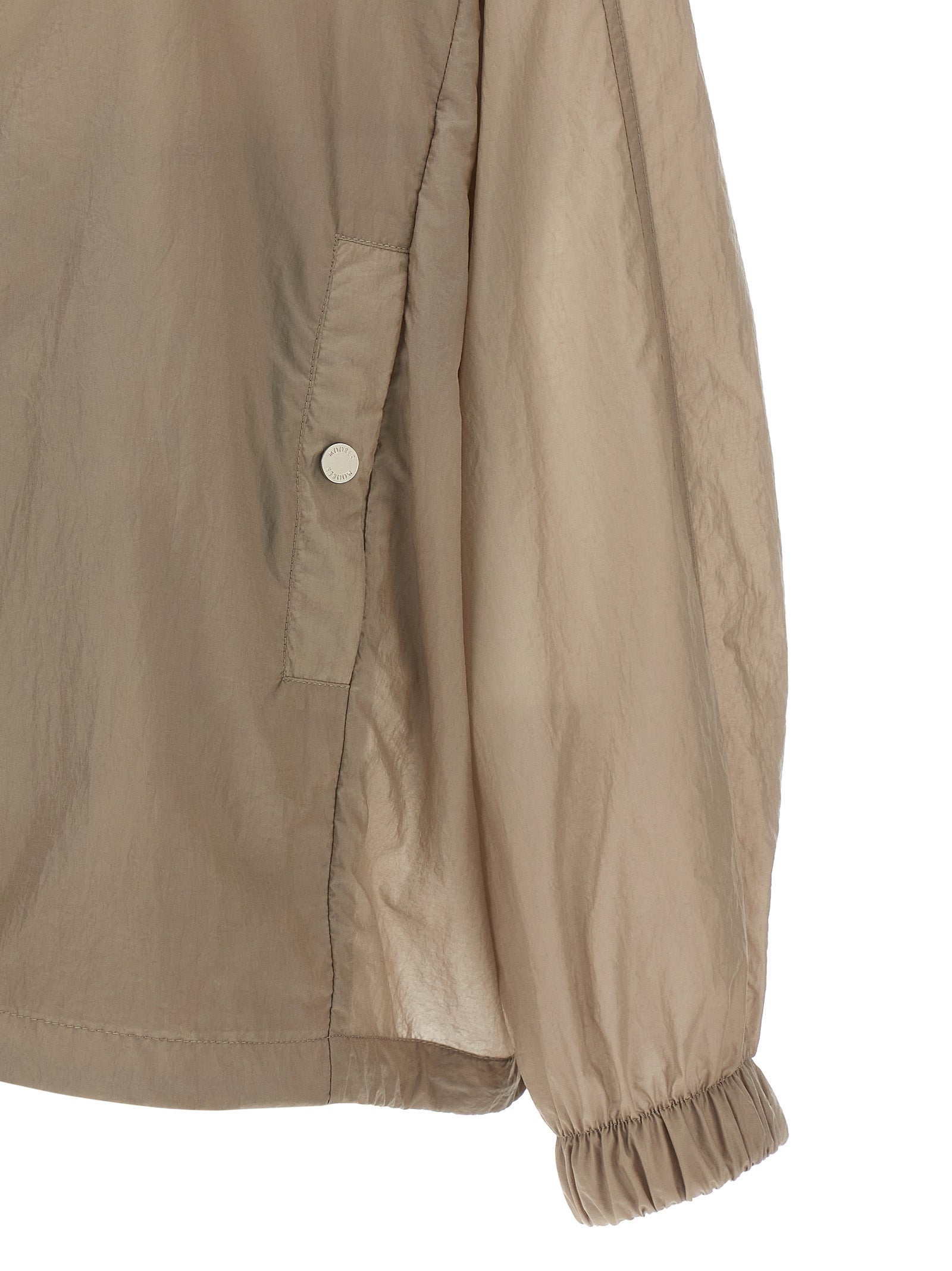 Hooded Windbreaker Jacket by MooRER for women in polyester beige features an magnificent silhouette, showcasing the sophisticated and functional pockets, hooded & windproof for a premium, magnificent look.