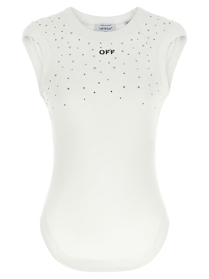 T-Shirt by Off-White for women in stretch viscose white features an edgy silhouette, meticulously detailed with a sophisticated sleeveless and crew neckline for a truly edgy finish.