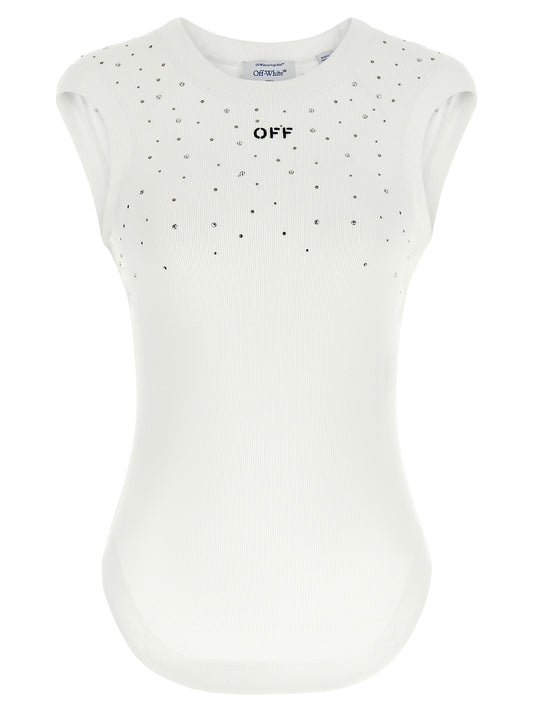 T-Shirt by Off-White for women in stretch viscose white features an edgy silhouette, meticulously detailed with a sophisticated sleeveless and crew neckline for a truly edgy finish.