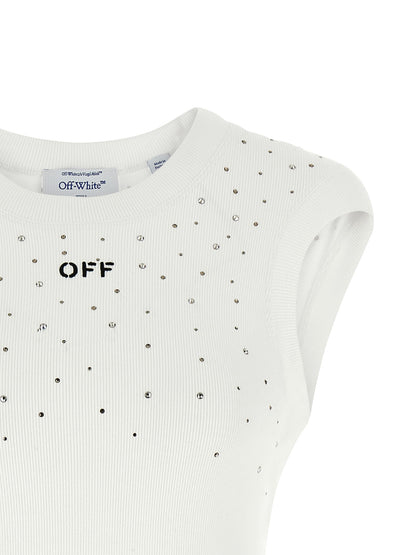 T-Shirt by Off-White for women in stretch viscose white showcases a dramatic silhouette, elegantly detailed with a dramatic crew neckline and for a truly dramatic finish.