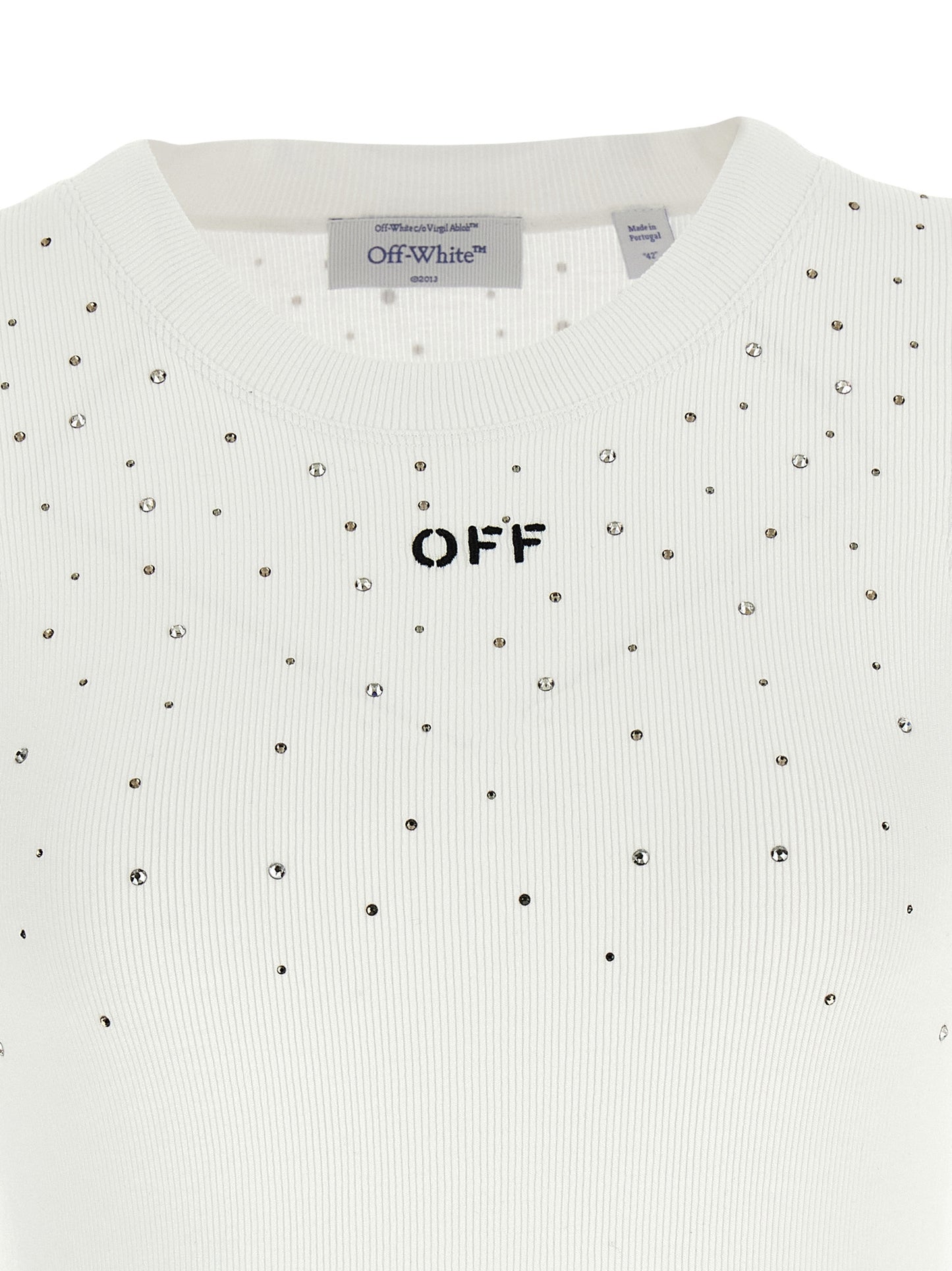 T-Shirt by Off-White for women in stretch viscose white showcases a unassuming silhouette, artfully detailed with a refined and unassuming for a sophisticated, contemporary look.
