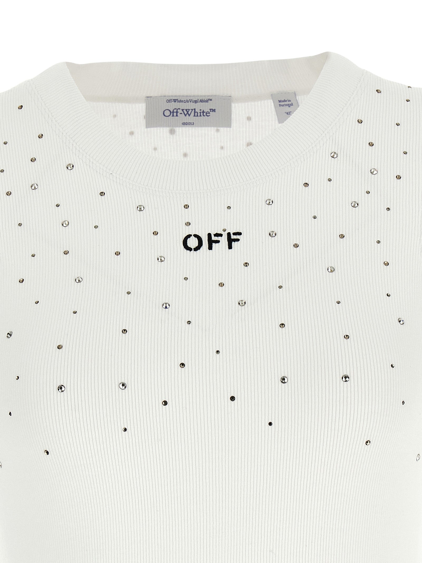 T-Shirt by Off-White for women in stretch viscose white showcases a unassuming silhouette, artfully detailed with a refined and unassuming for a sophisticated, contemporary look.