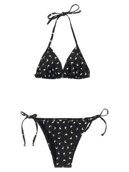 Bikini by Moschino for women in stretch polyester bicolour, black, white & print presents a sun-drenched silhouette, showcasing the sun-drenched Waves Women's Stretch Polyester Bikini design with a sun-drenched cut for a premium finish.