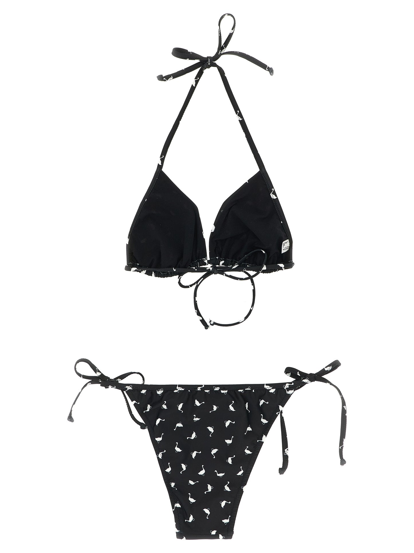 Bikini by Moschino for women in stretch polyester and bicolour, black, white & print presents a sultry silhouette, artfully capturing the sophisticated aesthetic of Waves Women's Stretch Polyester Bikini with a sultry finish.