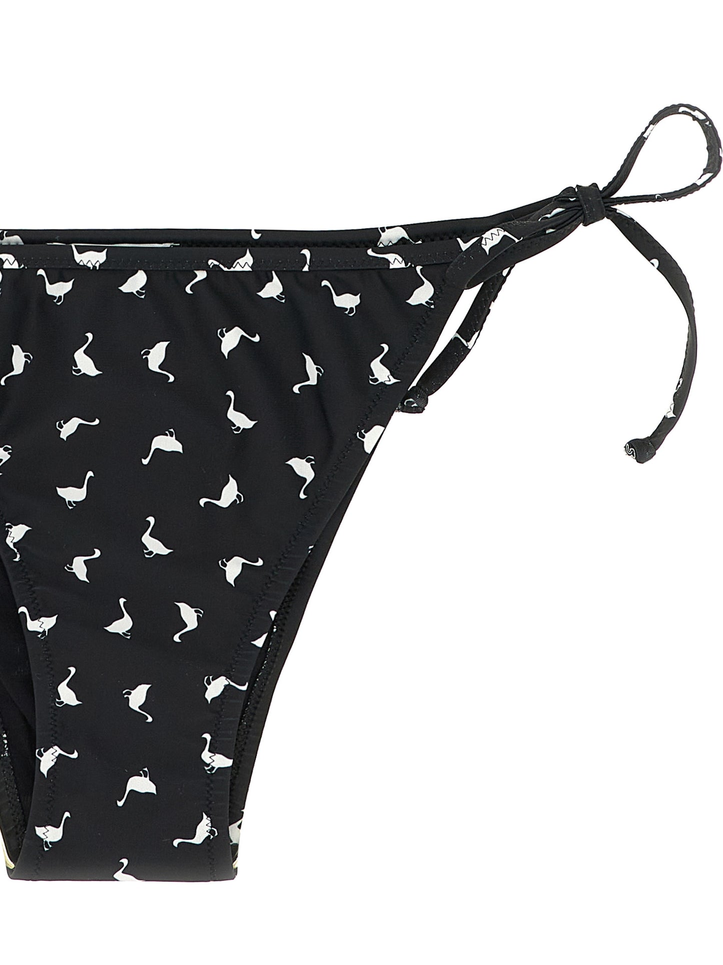 Bikini by Moschino for women in stretch polyester bicolour, black, white & print features a sultry chic silhouette, showcasing the sultry chic design of this Waves Women's Stretch Polyester Bikini with a sultry chic fit.