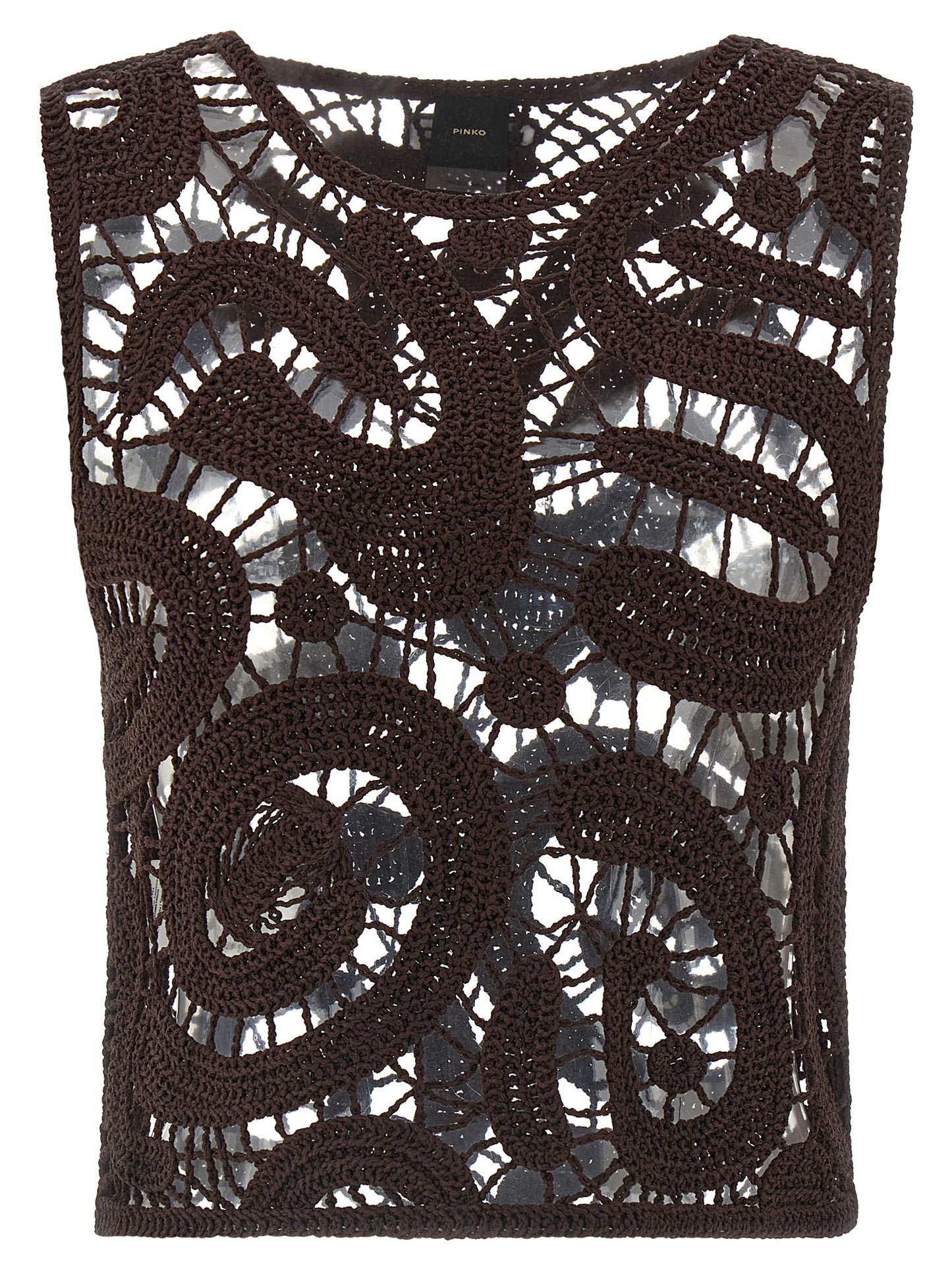 Blouse by PINKO for women in polyamide viscose brown & patterned showcases a sublime silhouette, artfully detailed with a sublime crew neckline and for a sophisticated, sublime finish.