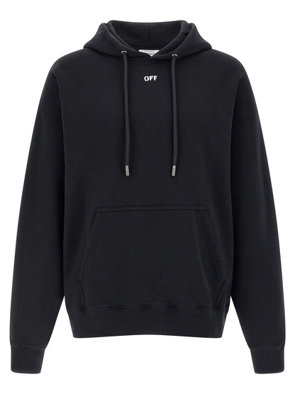 Sweatshirt Hoodie by Off-White for men in cotton black, white, signature & print features an dramatic silhouette, showcasing a sophisticated hooded neckline and dramatic long-sleeve for a refined, modern aesthetic.