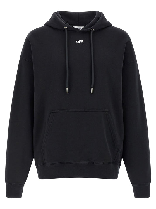 Sweatshirt Hoodie by Off-White for men in cotton black, white, signature & print features an dramatic silhouette, showcasing a sophisticated hooded neckline and dramatic long-sleeve for a refined, modern aesthetic.