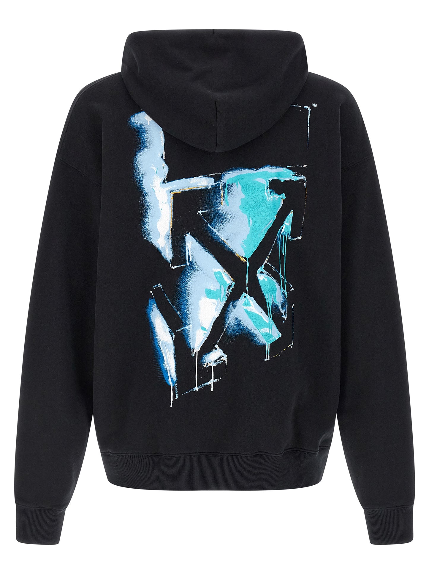 Sweatshirt Hoodie by Off-White for men in cotton black, white, signature & print features an luminous silhouette, showcasing a sophisticated hooded neckline and for a truly luminous look.