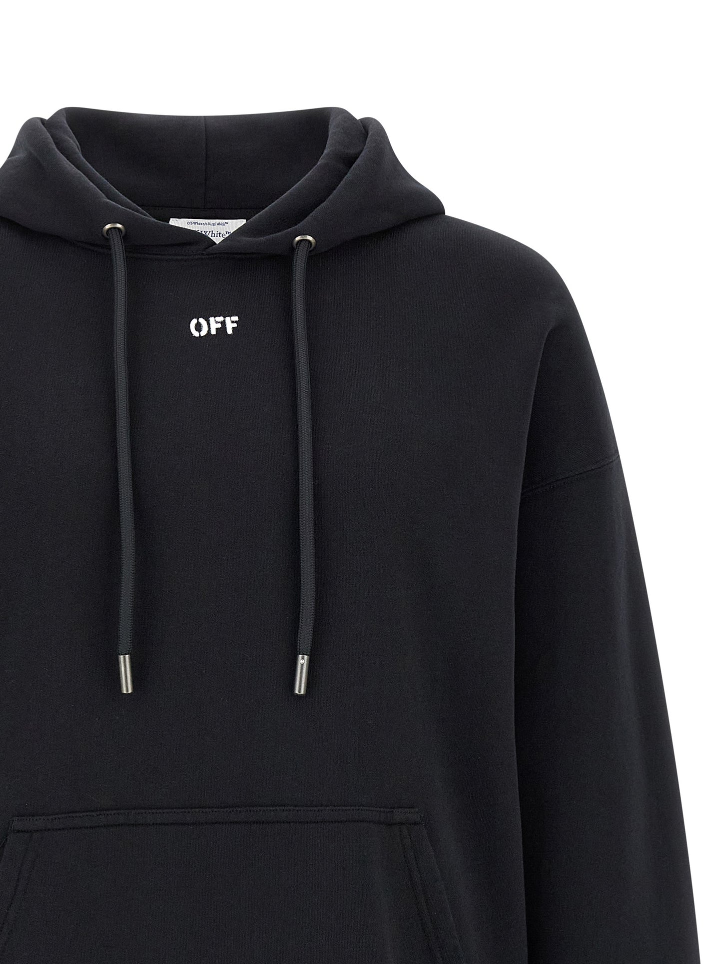 Sweatshirt Hoodie by Off-White for men in cotton black, white, signature & print features an avant-garde silhouette, showcasing a sophisticated hooded neckline and detail for a truly avant-garde finish.