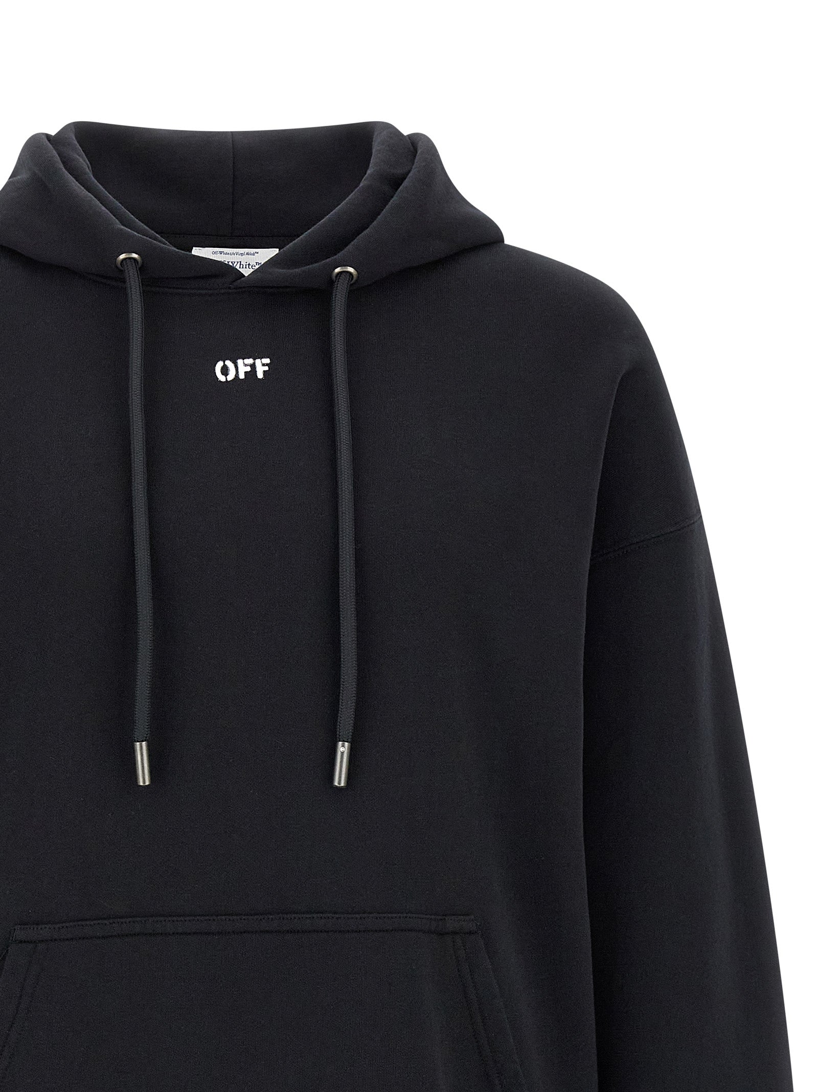 Sweatshirt Hoodie by Off-White for men in cotton black, white, signature & print features an avant-garde silhouette, showcasing a sophisticated hooded neckline and detail for a truly avant-garde finish.
