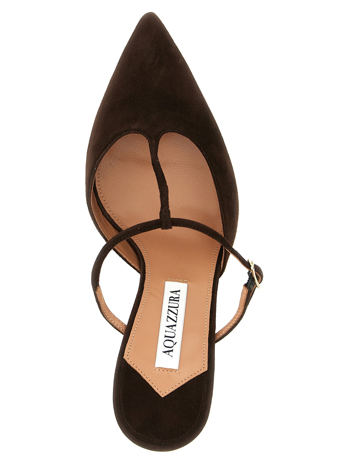 High-Heel Stiletto Mules Pumps Heels by Aquazzura for women in suede goatskin leather brown features an captivating silhouette, showcasing the elegant Women's Suede Goatskin Leather High-Heel Stiletto Mules Pumps Heels design with a stiletto high-heel and a sophisticated pointed toe style.