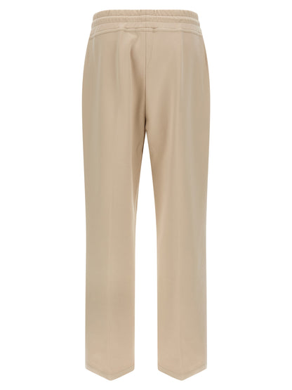 Pants by MooRER for women in stretch polyester cotton beige showcases a unrivaled comfort silhouette, featuring a wide cut and long with a high rise for a unrivaled comfort and refined aesthetic.