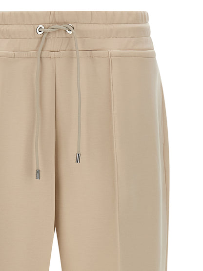 Pants by MooRER for women in stretch polyester cotton beige features a stylish silhouette with a stylish wide, long, and high rise.