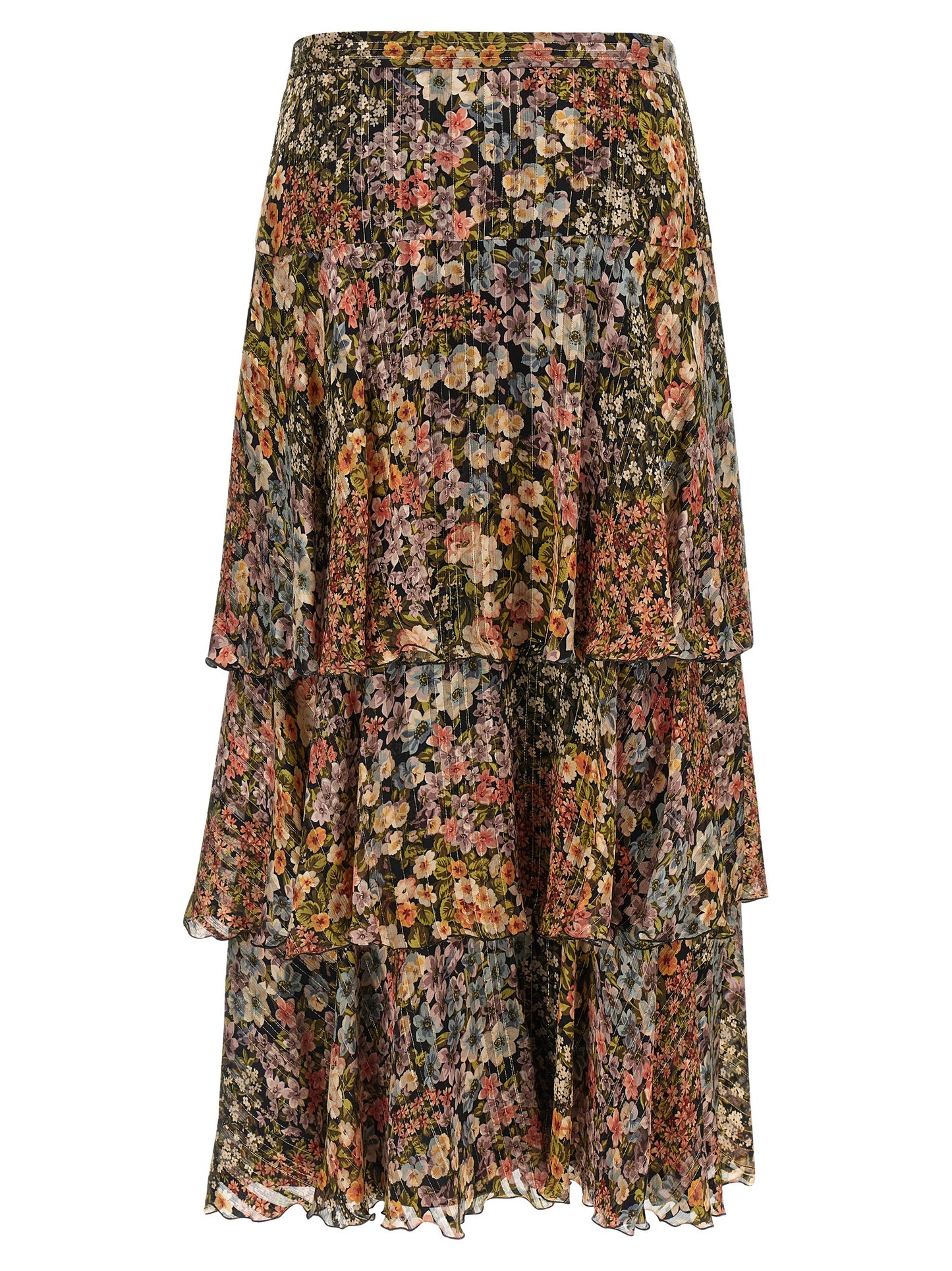 Skirt by Valentino Garavani for women in metallized fiber & silk multicolor, transparent & print features a captivating silhouette, showcasing the captivating Women's Asymmetrical Metallized Fiber & Silk Midi Skirt design with a sophisticated midi for a captivating look.
