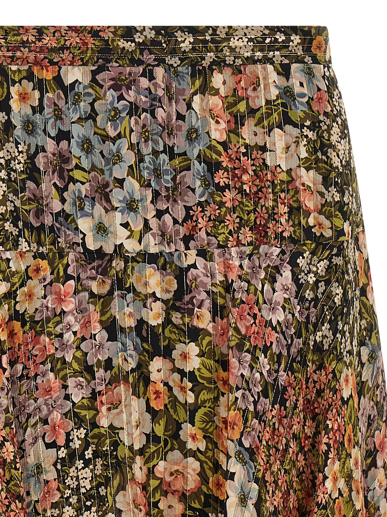 Skirt by Valentino Garavani for women in metallized fiber & silk multicolor, transparent & print features an relaxed-yet-refined silhouette that elegantly showcases the Women's Asymmetrical Metallized Fiber & Silk Midi Skirt design and sophisticated midi.