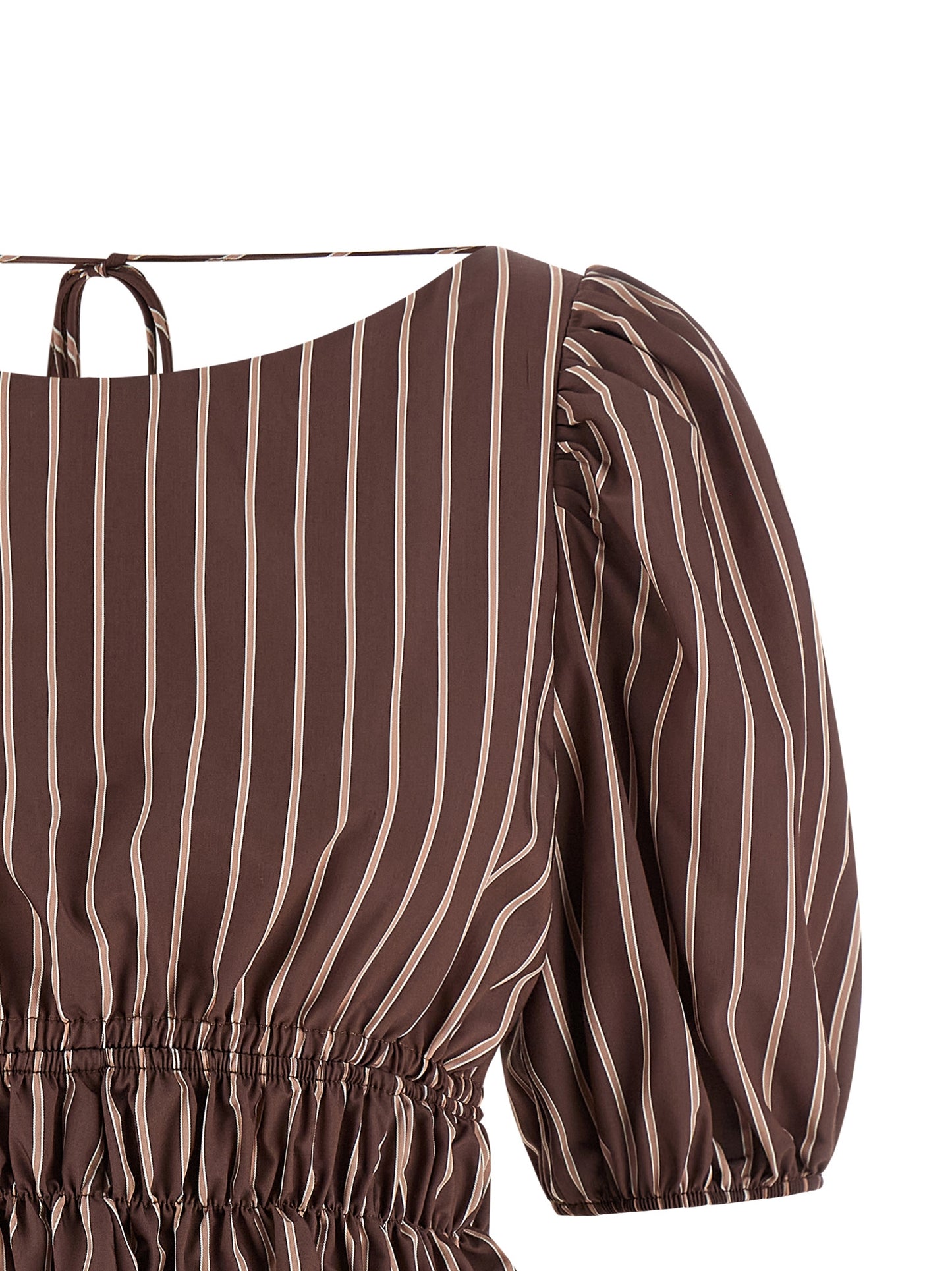 Shirt by PINKO for women in viscose & polyamide brown, patterned & striped presents a discerning silhouette, showcasing a sophisticated boat neckline and for a truly discerning finish.