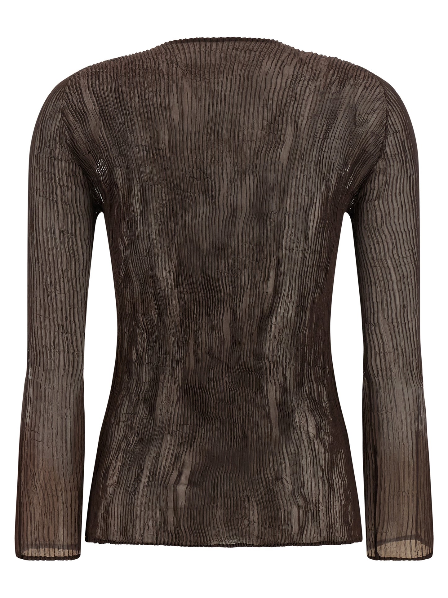Issey Miyake Women's Long-Sleeve V Neck Polyester Chiffon Blouse - Brown Transparent