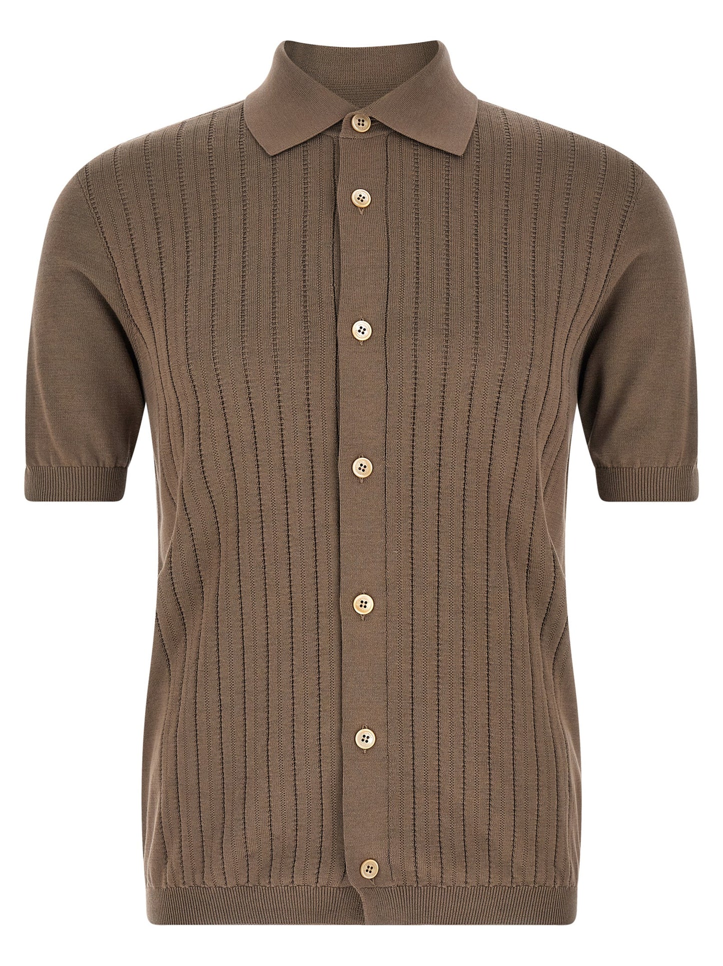 Shirt by Brunello Cucinelli for men in cotton brown & pearl showcases a sleek silhouette, elegantly detailed with a sleek and for a sleek finish.