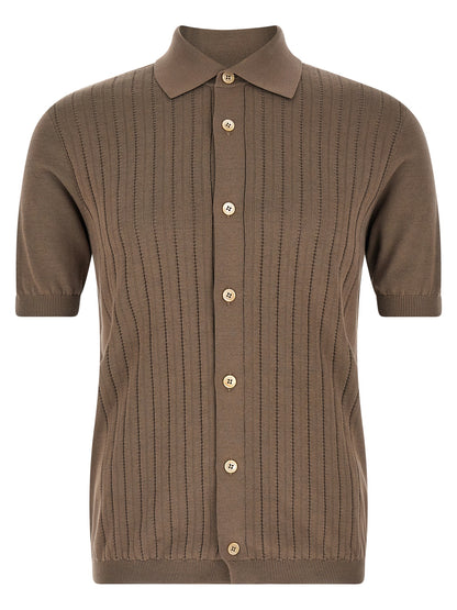 Shirt by Brunello Cucinelli for men in cotton brown & pearl showcases a sleek silhouette, elegantly detailed with a sleek and for a sleek finish.