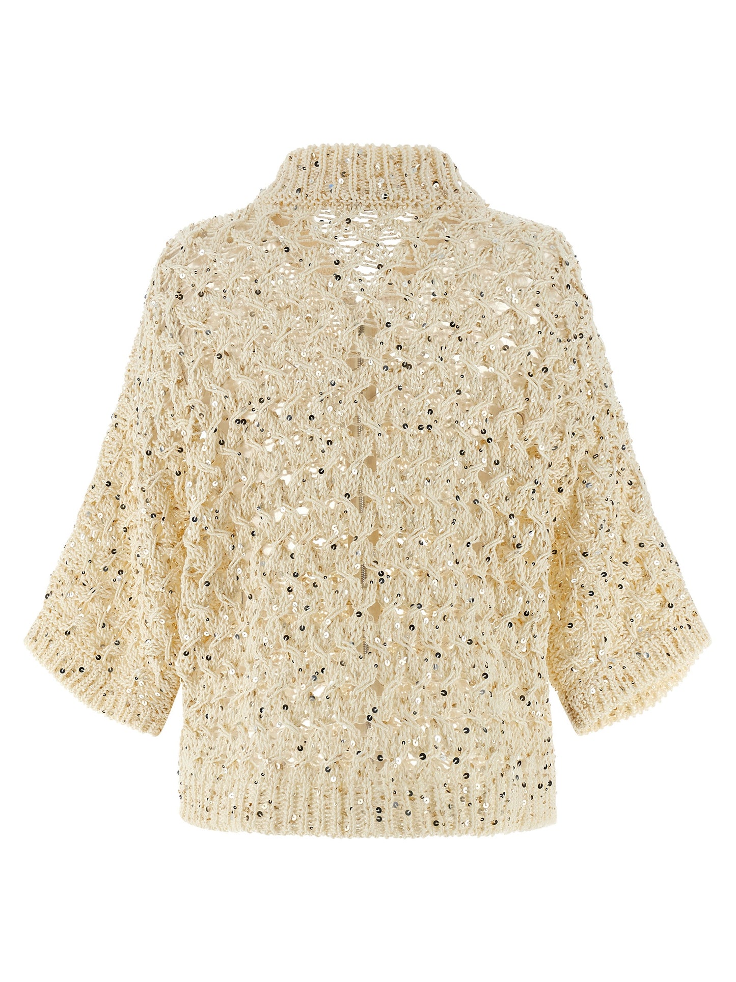 Cardigan by Peserico for women in plush cotton & sequins beige presents a textural silhouette, artfully finished with a textural crew neckline and for a sophisticated, textural look.