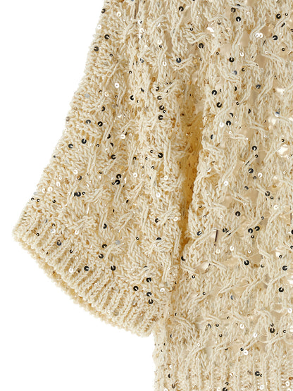 Cardigan by Peserico for women in plush cotton & sequins beige features a nuanced silhouette with a refined and nuanced detailing for a sophisticated look.
