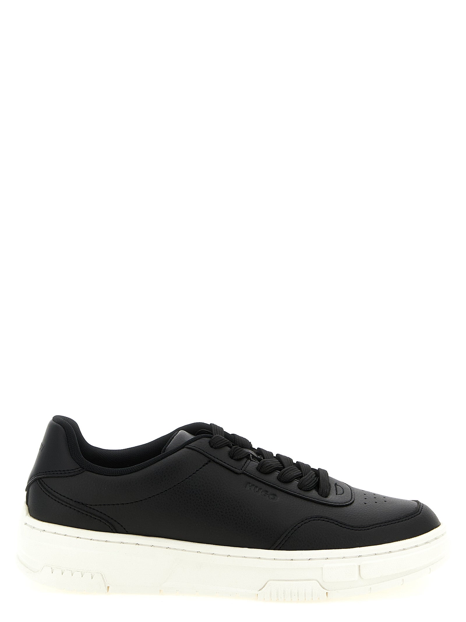 Sneakers by Hugo Boss for men in polyester faux leather black features a chic design, perfectly showcasing the chic low-top style of this Men's Low Top Polyester Faux Leather Sneakers.