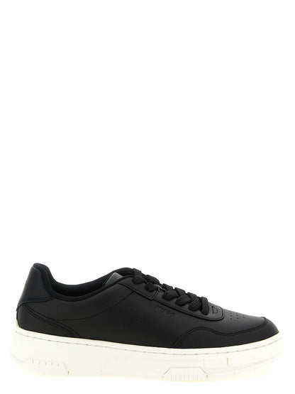 Sneakers by Hugo Boss for men in polyester faux leather black features a chic design, perfectly showcasing the chic low-top style of this Men's Low Top Polyester Faux Leather Sneakers.