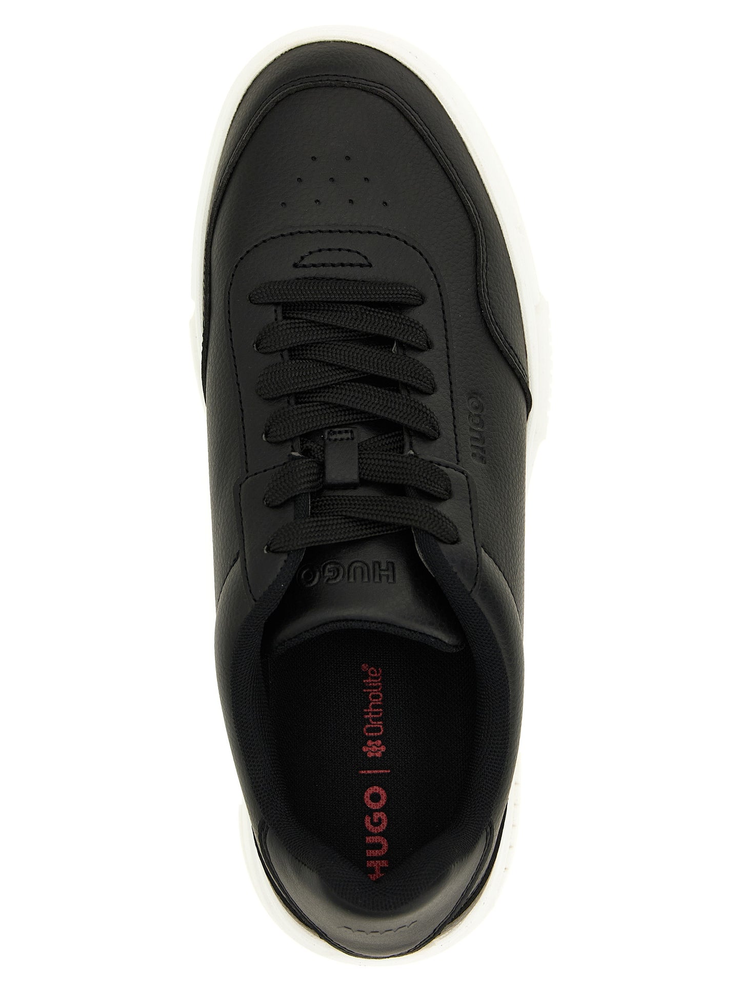 Sneakers by Hugo Boss for men in polyester faux leather black features an timeless silhouette from the Men's Low Top Polyester Faux Leather Sneakers collection, showcasing a signature low-top style with an timeless finish.