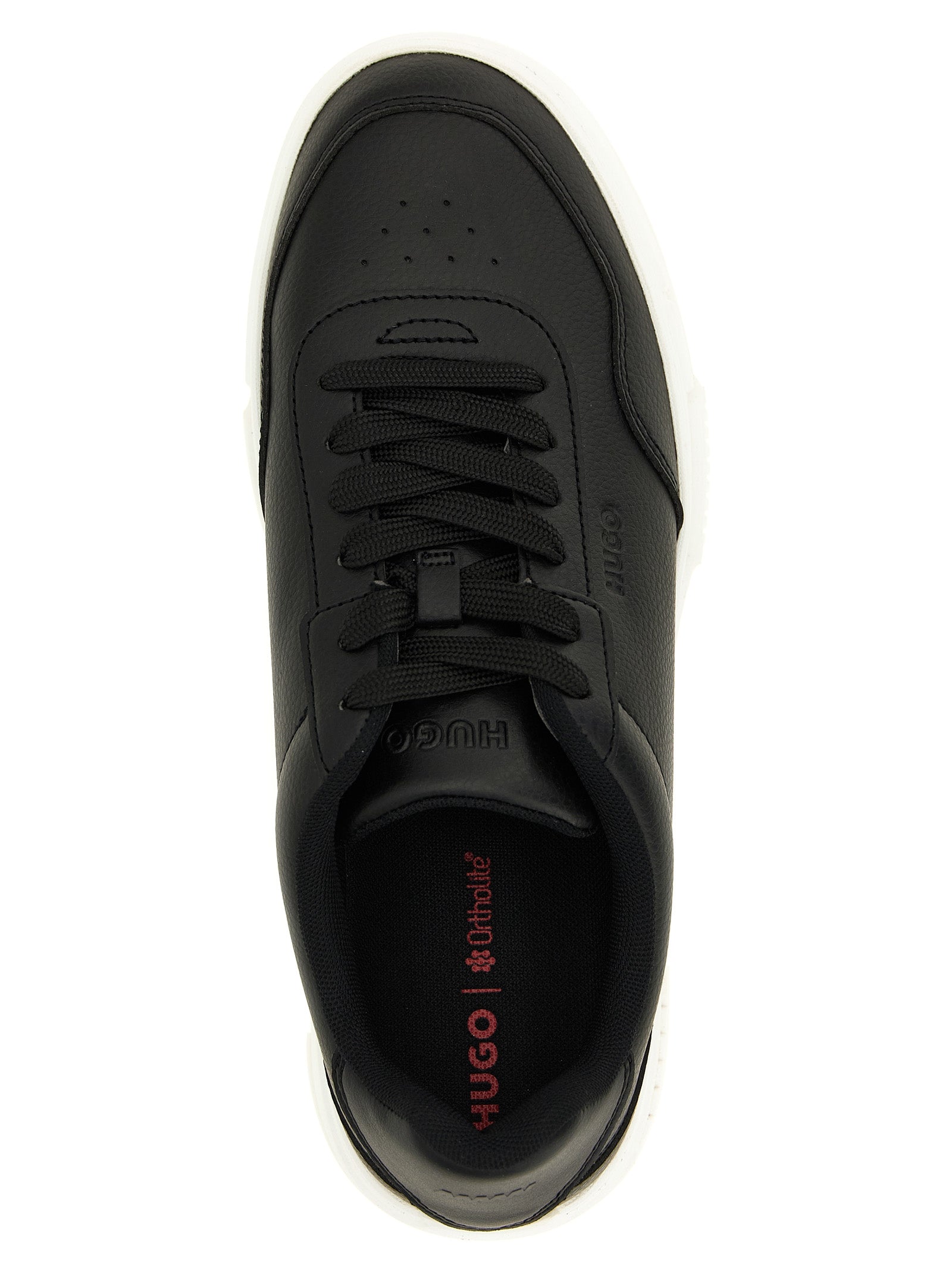 Sneakers by Hugo Boss for men in polyester faux leather black features an timeless silhouette from the Men's Low Top Polyester Faux Leather Sneakers collection, showcasing a signature low-top style with an timeless finish.
