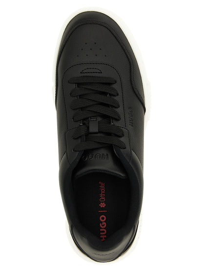 Sneakers by Hugo Boss for men in polyester faux leather black features an timeless silhouette from the Men's Low Top Polyester Faux Leather Sneakers collection, showcasing a signature low-top style with an timeless finish.