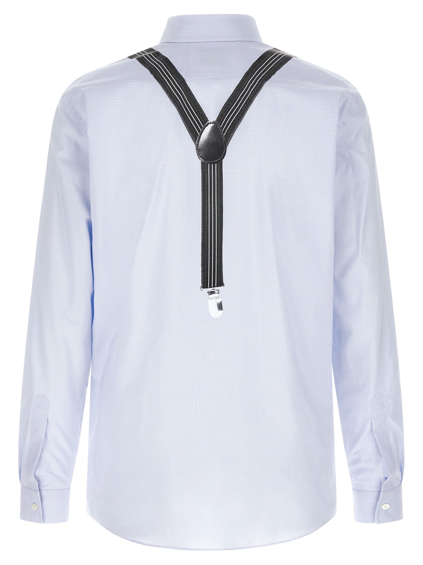 Shirt by Moschino for men in cotton light-blue & print features an architectural silhouette with a refined and elegant for a architectural look.
