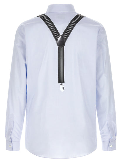 Shirt by Moschino for men in cotton light-blue & print features an architectural silhouette with a refined and elegant for a architectural look.