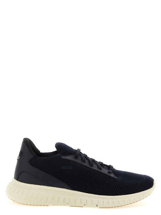 Athletic Sneakers by Hugo Boss for men in eva & bos taurus cowhide leather blue features an effortless chic silhouette, showcasing the signature slip-on style of the Men's Slip On EVA & Bos Taurus Cowhide Leather Athletic Sneakers collection with a truly effortless chic finish.