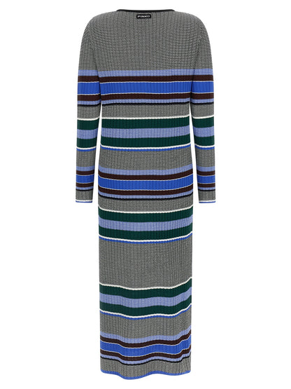Dress by PINKO for women in polyamide viscose multicolor & striped showcases a striking silhouette, elegantly detailed with a , refined v-neck split neckline, and a striking maxi long for a striking finish.