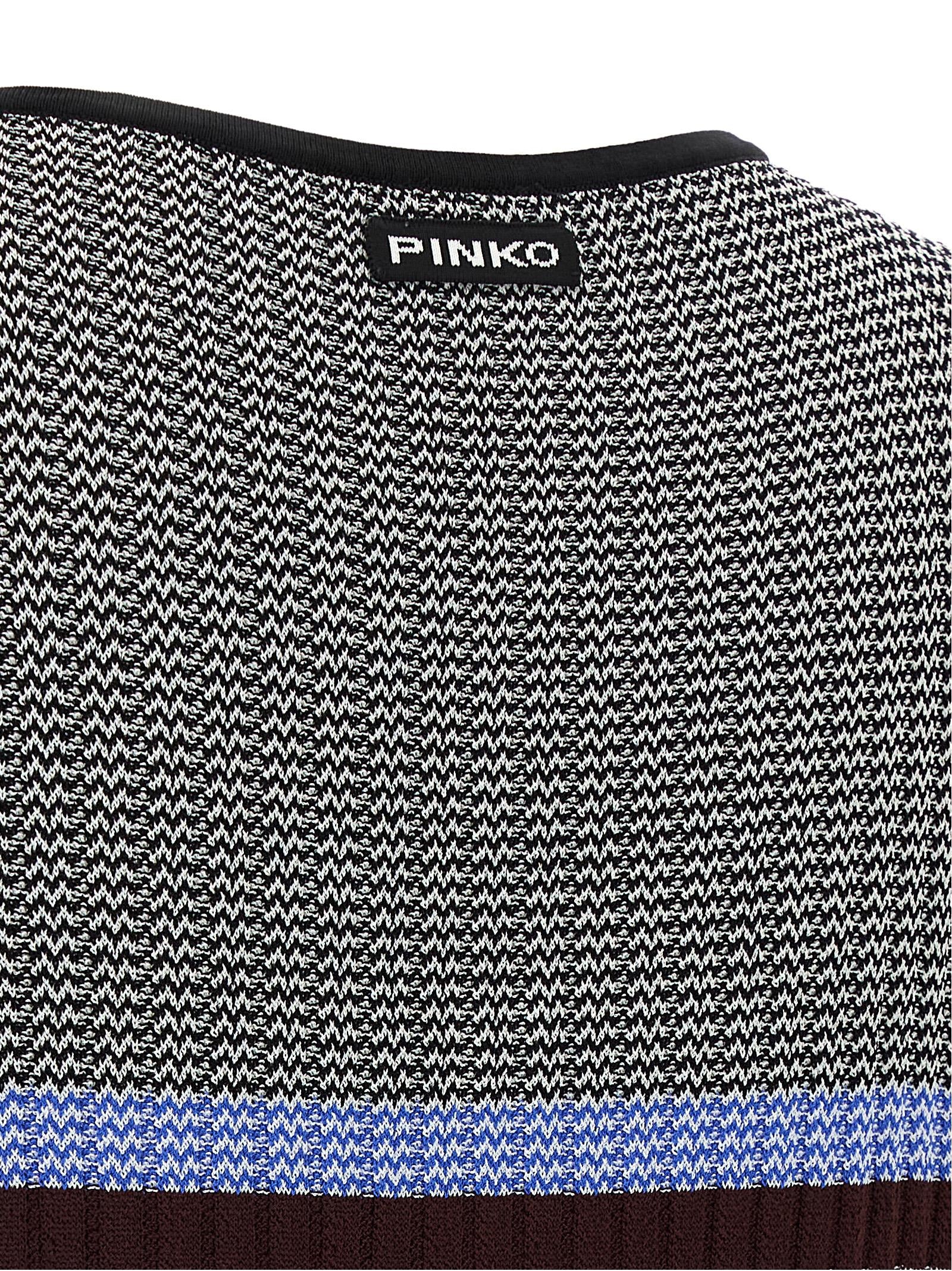 Dress by PINKO for women in polyamide viscose multicolor & striped features an sultry silhouette defined by a v-neck split neckline and , falling to an sultry maxi long for a sultry look.