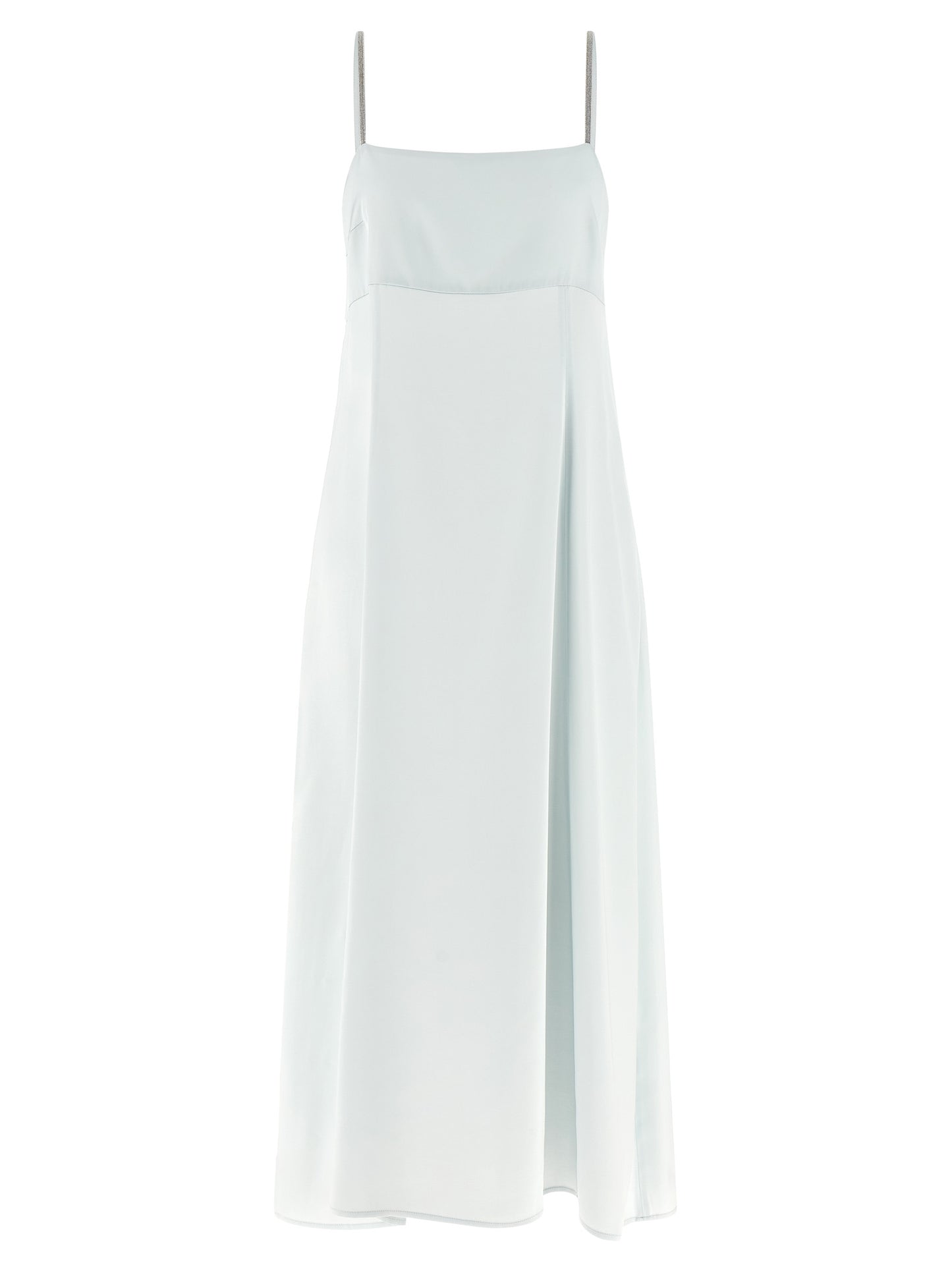 Dress by Peserico for women in viscose satin light-blue showcases a striking silhouette, elegantly detailed with a , refined round square neckline, and a striking long for a striking finish.