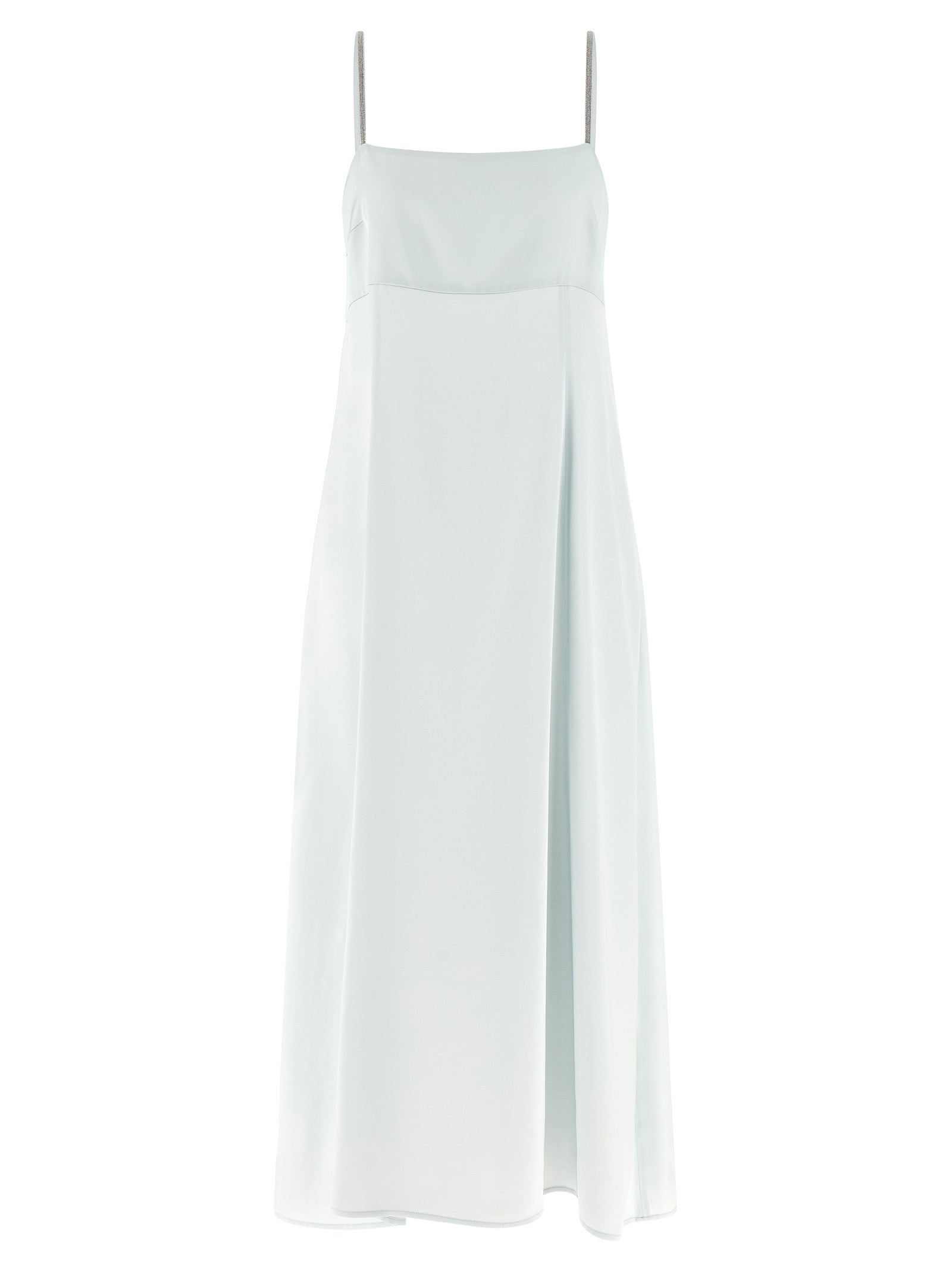 Dress by Peserico for women in viscose satin light-blue showcases a striking silhouette, elegantly detailed with a , refined round square neckline, and a striking long for a striking finish.