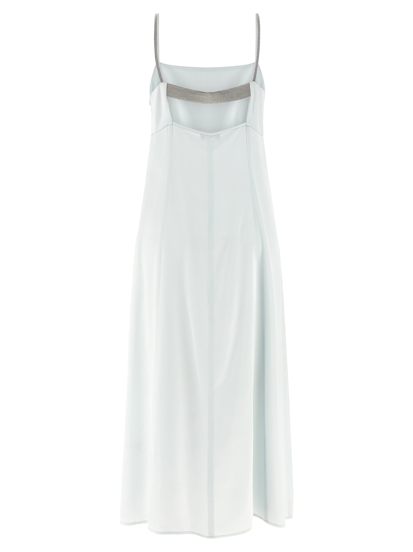 Dress by Peserico for women in viscose satin light-blue features an eye catching silhouette with a sophisticated round square neckline, elegant , and a refined long for a eye catching aesthetic.