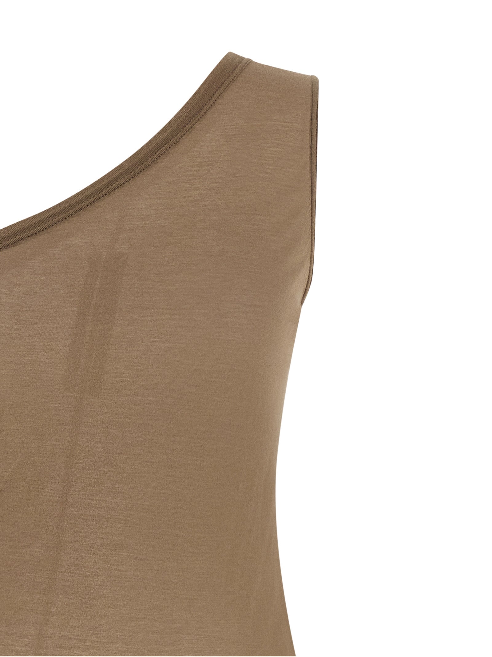 T-Shirt by DRKSHDW for women in cotton beige showcases a dramatic silhouette, elegantly detailed with a dramatic asymmetric neckline and for a truly dramatic finish.