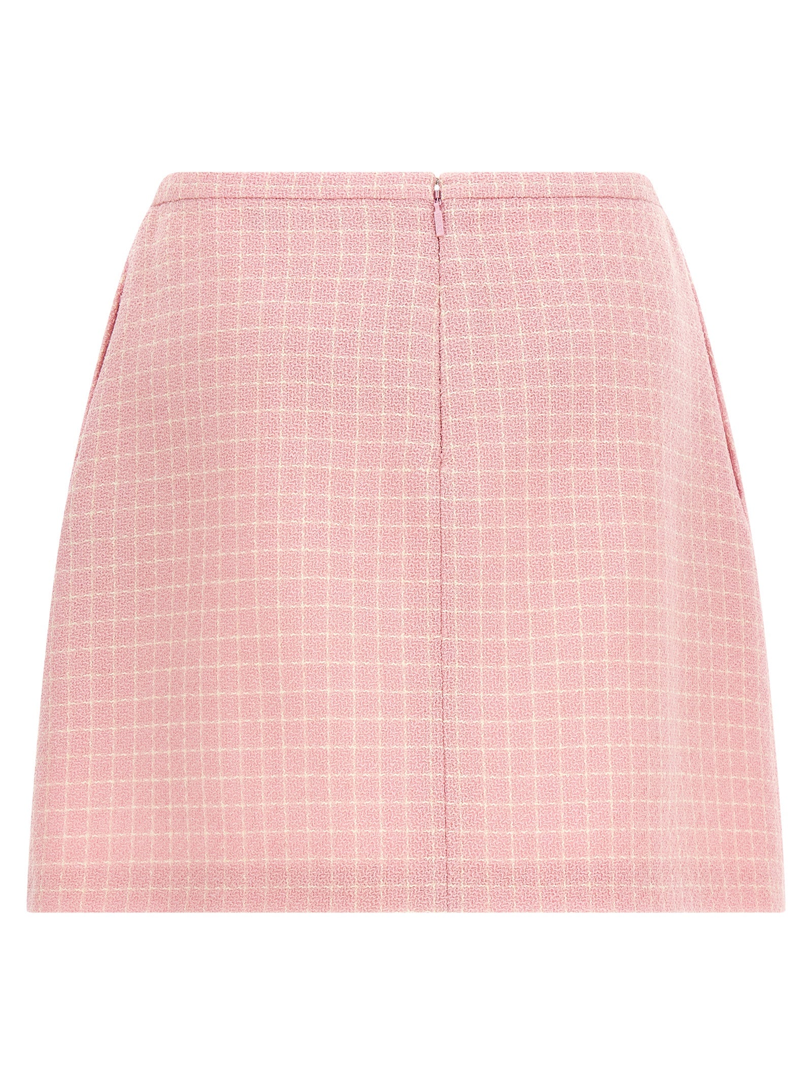 Skirt by Versace for women in virgin wool tweed nylon & cupro multicolor, pink & checked showcases a sultry silhouette, elegantly defined by its mini long and the sophisticated sultry design of the Medusa Women's Flared Virgin Wool Tweed Nylon & Cupro Mini Long Skirt.