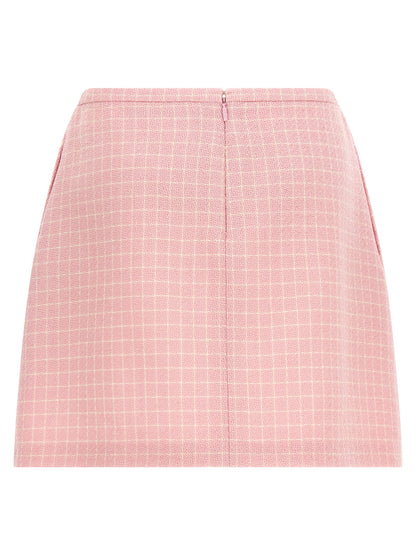 Skirt by Versace for women in virgin wool tweed nylon & cupro multicolor, pink & checked showcases a sultry silhouette, elegantly defined by its mini long and the sophisticated sultry design of the Medusa Women's Flared Virgin Wool Tweed Nylon & Cupro Mini Long Skirt.