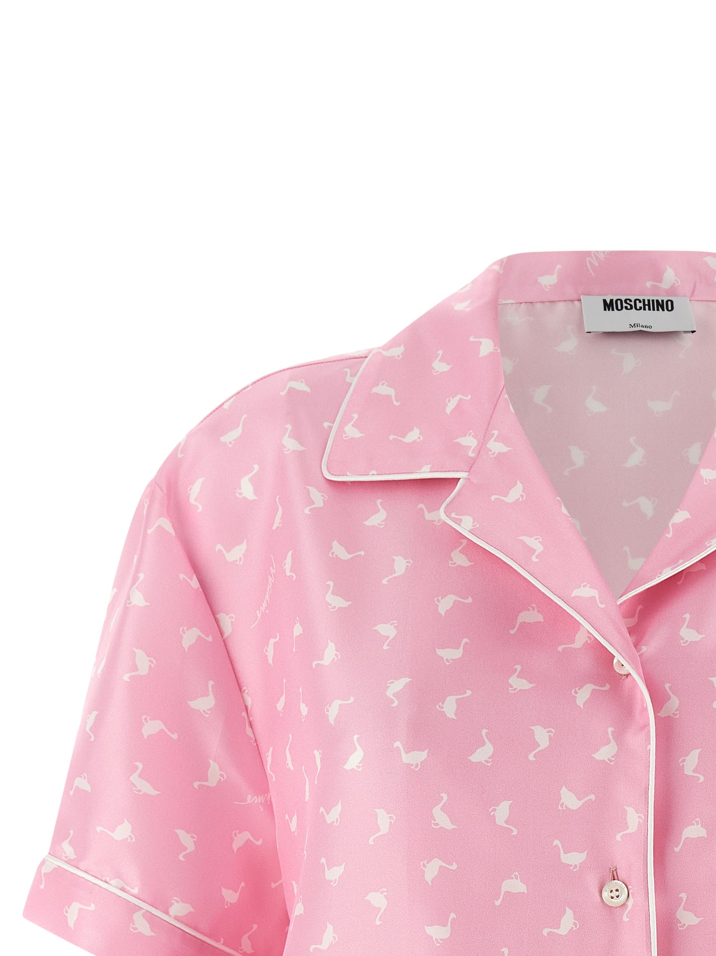 Blouse by Moschino for women in silk twill multicolor, pink & print, featuring a nuanced and nuanced for a sophisticated finish.